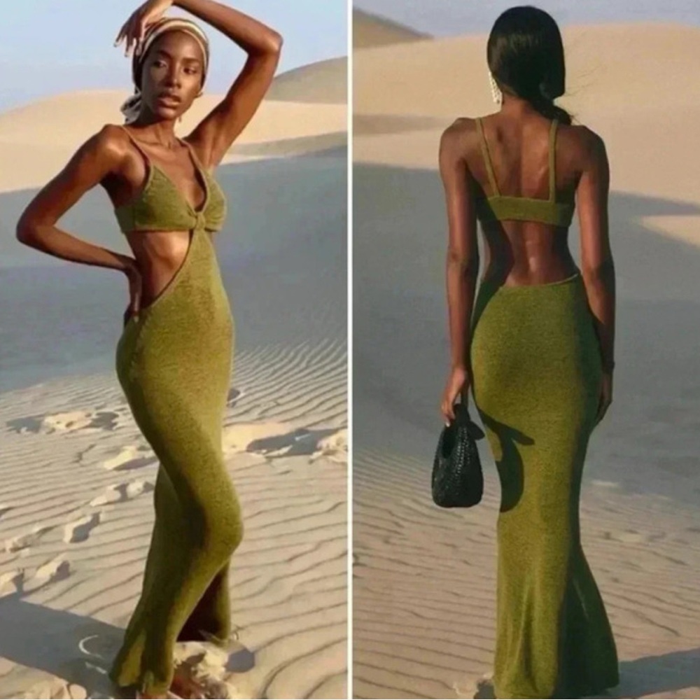 Cult Gaia Serita Olive Knit halter dress size small - Picture 4 of 10